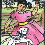 "Rebecca's Lamb"
Hand coloured linocut