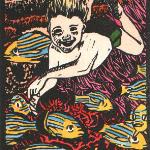 "Son of the Sea"
Hand Coloured linocut
